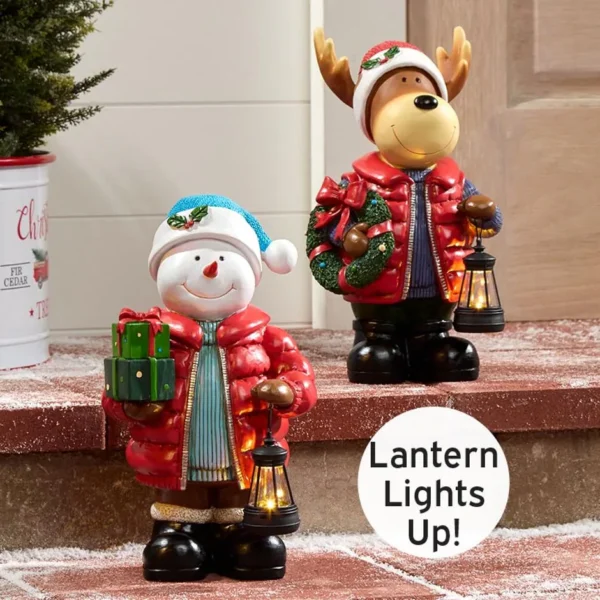 Solar LED Holiday Moose Or Snowman Statues